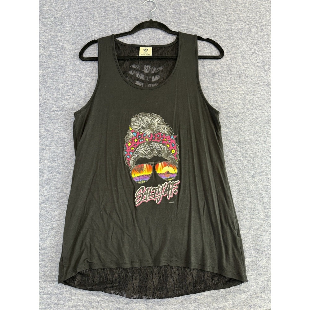 Women's‎ Size Medium "Salty AF" Lace tank top Black Bike Week Biker Wear